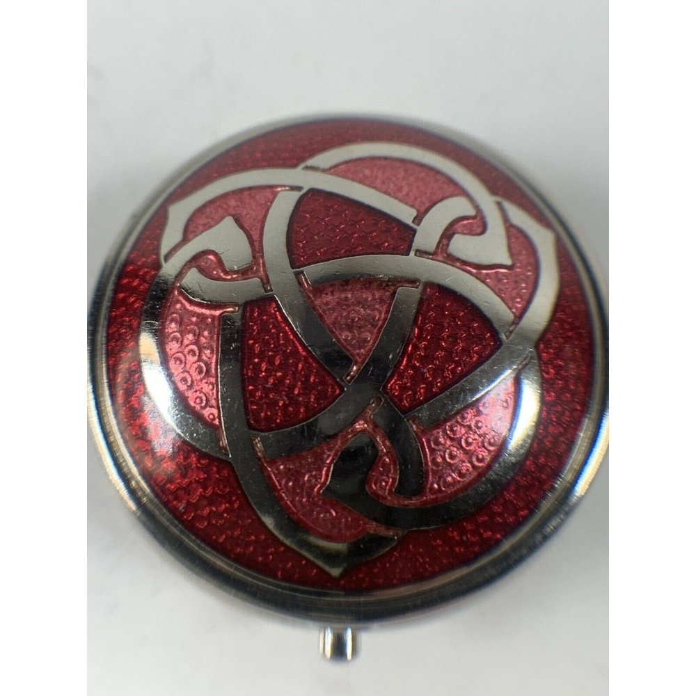 Pillbox Silver Plated Celtic Knot Design Red